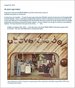A screenshot from an email celebrating the 40th Anniversary of Zumiez